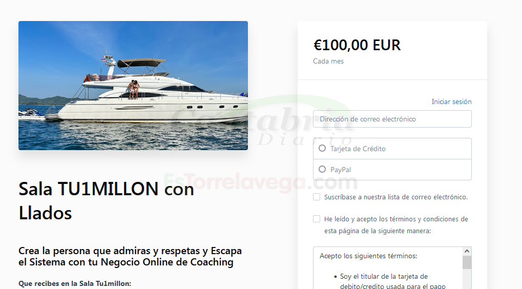 En la página de pagos de los cursos de Tu1millon se aprecia cómo el pago mensual es en la moneda Euro, pero la empresa actual de Llados está radicada en los Estados Unidos - Empresa española disuelta en 2022 y pagos en euros radicados en compañías de Miami (USA)