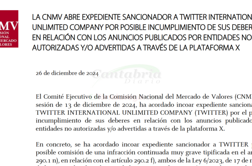  La CNMV abre expediente sancionador a Twitter (X) por promocionar chiringuitos financieros