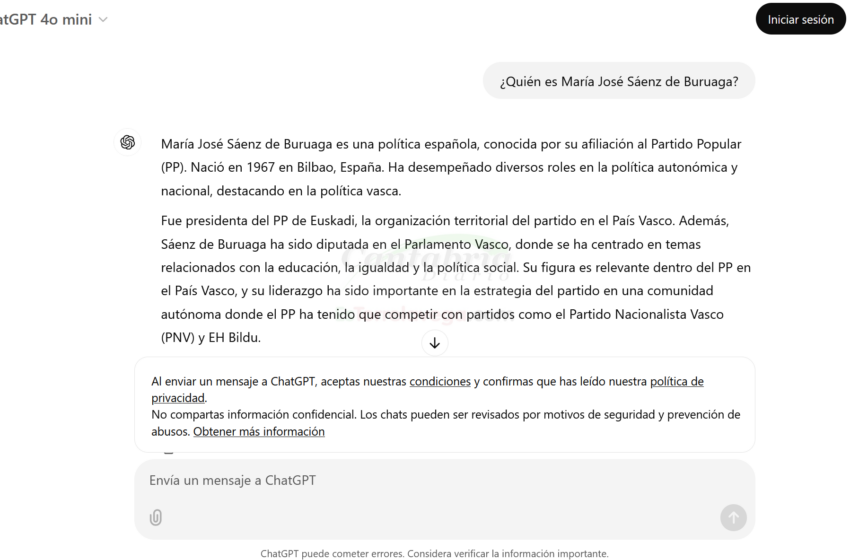 La IA tiene mucho que mejorar: esto dice ChatGPT de nuestra Presidenta María José Sáenz de Buruaga-Captura de pantalla del famoso robot de Inteligencia Artificial ChatGPT