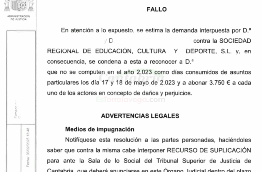  Una sentencia condena a la SRECD al pago de 7.500 euros a dos auxiliares por denegarles un permiso de formación