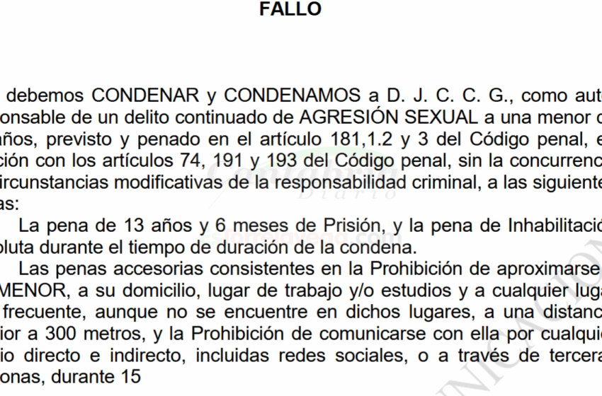  Condenado a trece años y medio de prisión por violar a su sobrina discapacitada y menor hasta dejarla embarazada