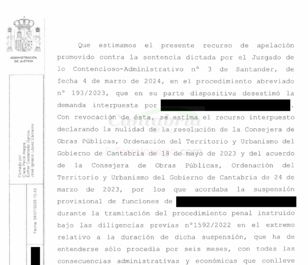 Cantabria recurrirá la nulidad de la suspensión del funcionario vinculado al ‘caso Obras Públicas’ 