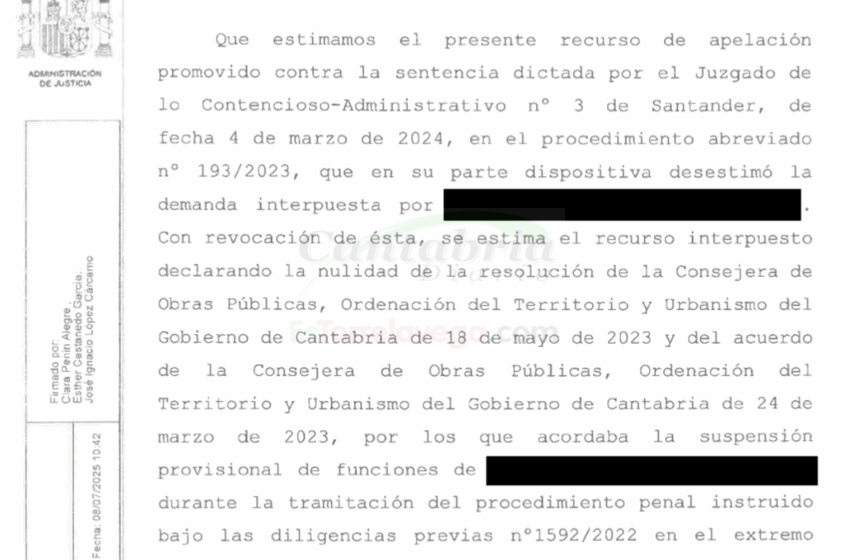  Cantabria recurrirá la nulidad de la suspensión del funcionario vinculado al ‘caso Obras Públicas’