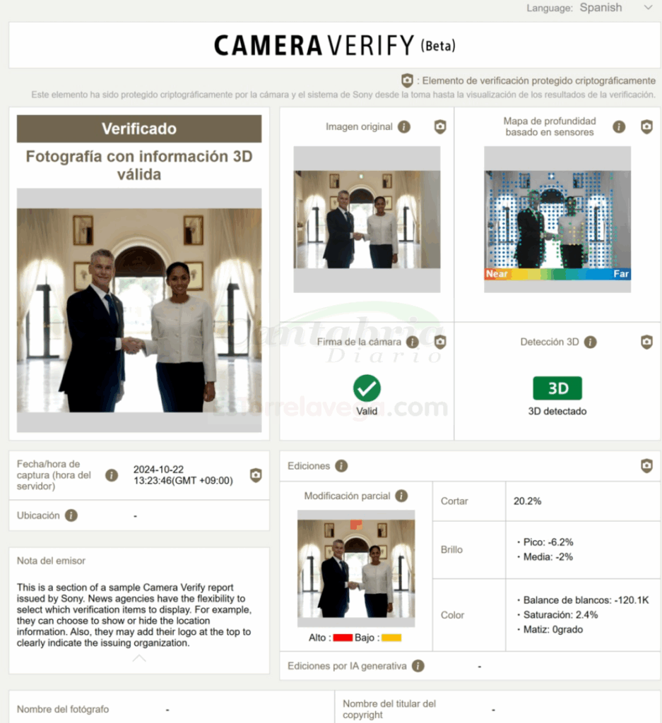 Camera Verify, de Sony, viene preinstalada en algunas cámaras de la firma japonesa, y ofrece diversos métodos para verificar que las fotos no han sido manipuladas y han sido hechas en el lugar, día y hora reales