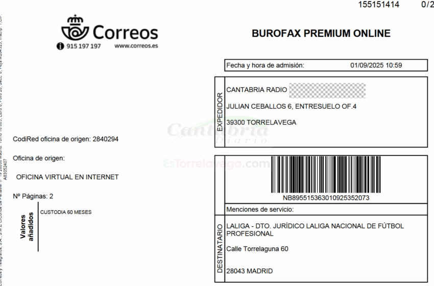  CANTABRIA RADIO envía un burofax a LALIGA para exigir el desbloqueo inmediato de su legítimo Medio de Comunicación