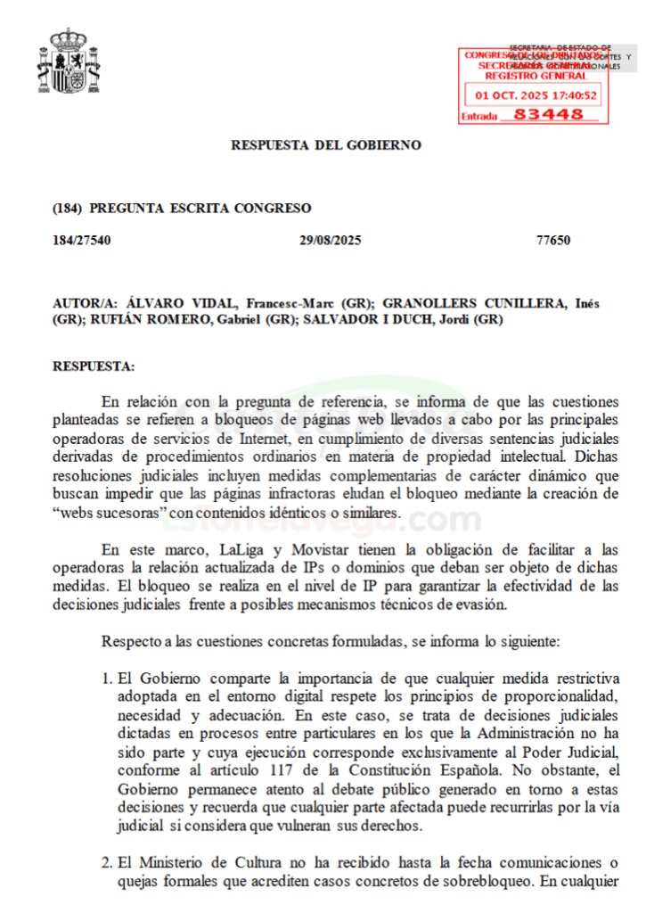 #LaligaGate - El Gobierno anima a los afectados por los bloqueos masivos de LALIGA a "ejercer sus derechos por las vías legales"