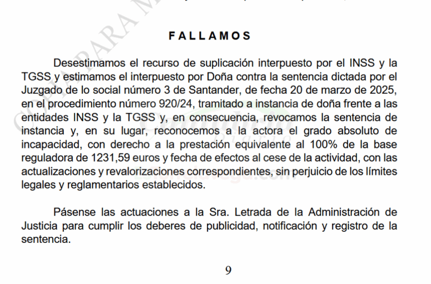  La Justicia de Cantabria reconoce la incapacidad absoluta a una mujer con síndrome postcovid